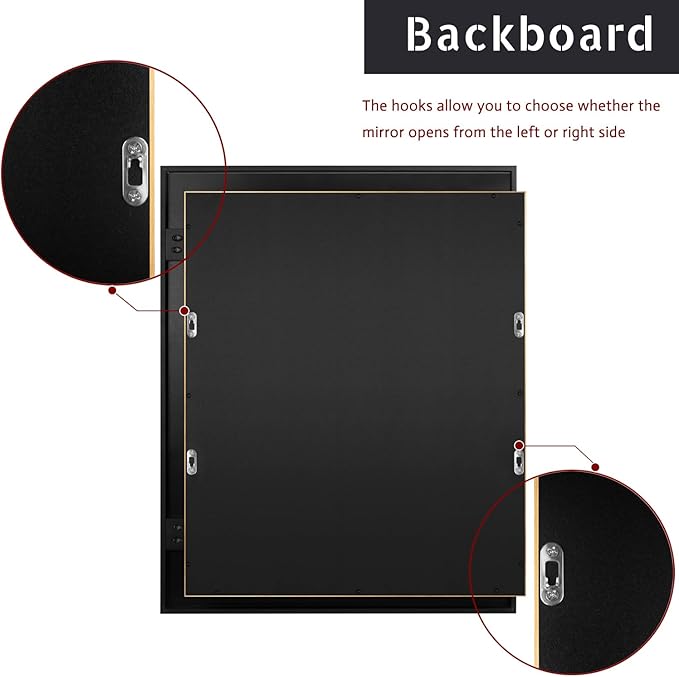 22”x28” Recessed Wood Medicine Cabinet with Mirror for Bathroom – Wall-Mounted Wooden Bathroom Cabinet with Adjustable Storage Shelf (Black, 22“x28)