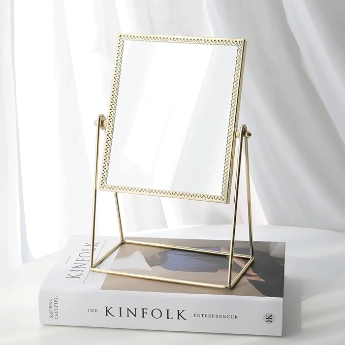 LONGSHENG - SINCE 2001 - Makeup Mirror Single Sided Cosmetic Mirror Rectangle Beauty Mirror Handmade Make Up Mirror for Dresser Vanity Table Desk - Gold
