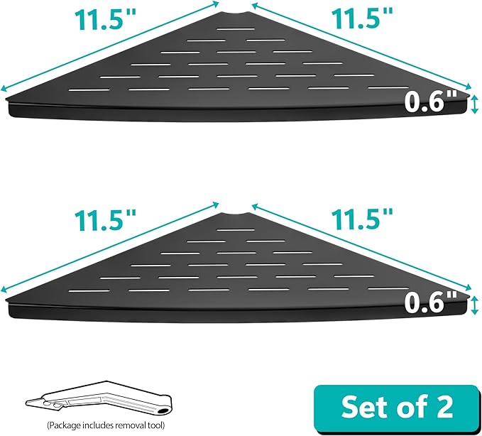 Qeke Corner Shower Shelf Matte Black, 304 Stainless Steel 11.5” Recessed Corner Shelf Bathroom for Tiled Wall, Floating Shower Shelves Shampoo Holder, No Drilling, 2 Pack
