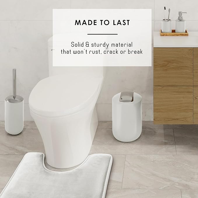 Clara Clark Bathroom Set - White Bathroom Accessories Set, Bathroom Sets with Shower Curtain and Rugs, 23PC Shower Curtain Set with Liner, Soap Dispenser, Soap Dish, Toilet Brush Holder, and Trash Can