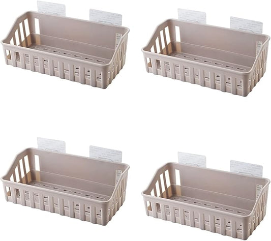 Bathroom Storage Rack 4 Shelves Toilet Plastic Storage Shelves Toilet Washstand Wall Mounted Storage Shelves Non Perforated Shelves Bathroom Shelf(Brown)
