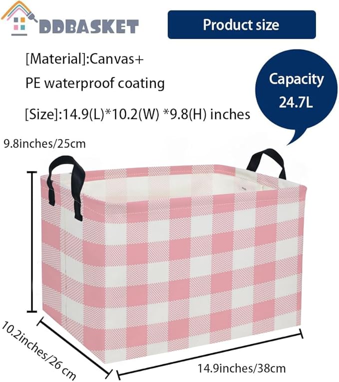 Rectangular Kids Baskets Pink Basket Cute Storage Bins Organizer Box Boys Room Decor for Home.(Pink grid)