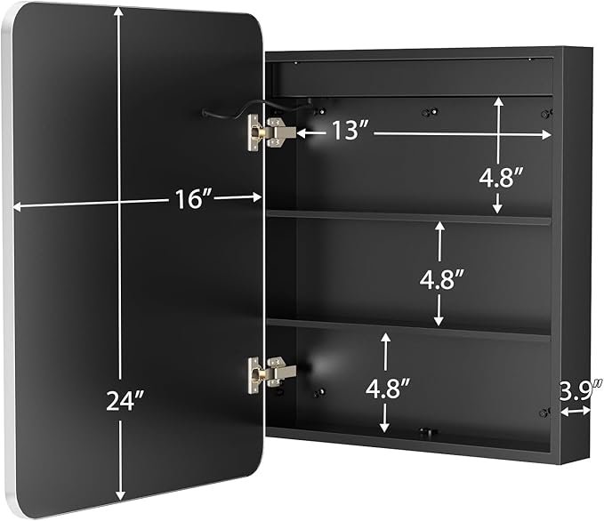 ROOMTEC Lighted Medicine Cabinet with Mirror 16"x24", Bathroom Mirror Cabinet with Lights and Storage, Single Doors Bathroom Wall Cabinet with LED Lights,Silver