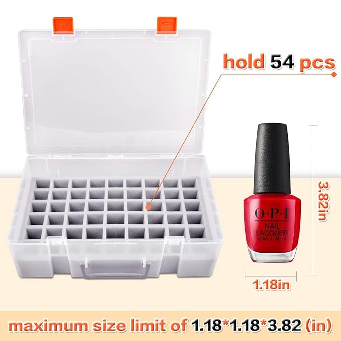 ALCYON 54-Bottle Nail Polish Organizer Case - Professional Clear Storage Box with Shockproof Sponge Foam - Secure Travel Bag for Beetles, for Essie - Prevents Glass Breakage Organized (Black, For 54)