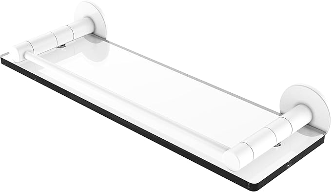 Allied Brass FR-1/16G-WHM Fresno Collection 16 Inch Glass Vanity Rail Shelf, Matte White