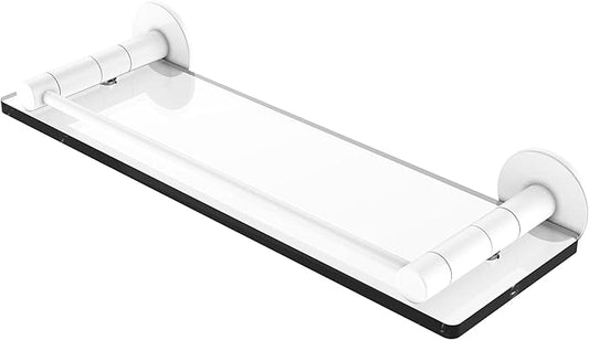 Allied Brass FR-1/16G-WHM Fresno Collection 16 Inch Glass Vanity Rail Shelf, Matte White
