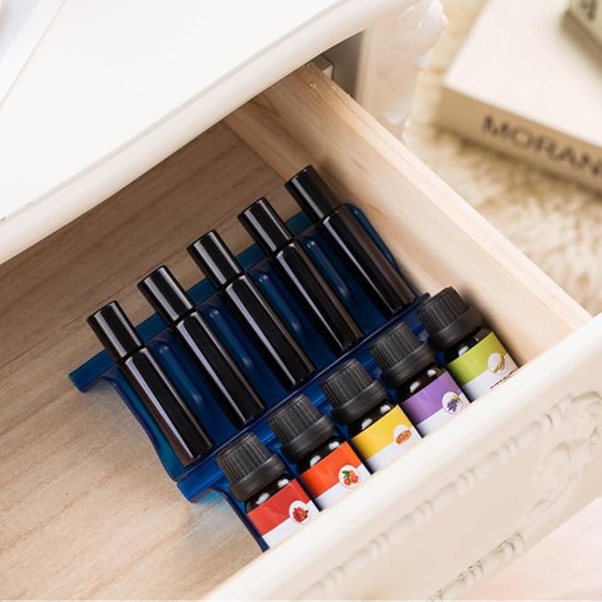 SHINEOFI 5 Slots Essential Oil Bottle Storage Rack Bathroom Counter Organizer Foldable Plastic Rack