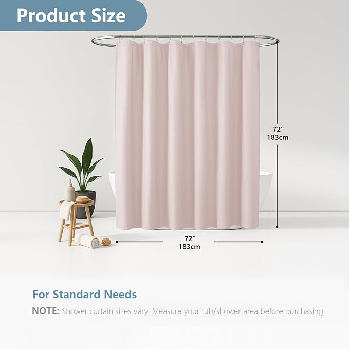 OVZME Berry Pink Shower Curtain, Kids Bathroom Curtain 72 Inch Long, 3D Embossed Fabric Waffle Shower Curtain, Luxury Hotel Quality Bathroom Curtain, 72 x 72 Inches