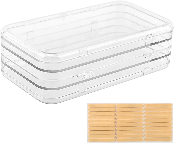 Tri-Fold Portable Press on Nail Storage Box, 4-Page Clear Press on Nails Organizer Box with 30 Pcs Adhesive Double Sided Tape, Clear PET Plastic Travel Holder