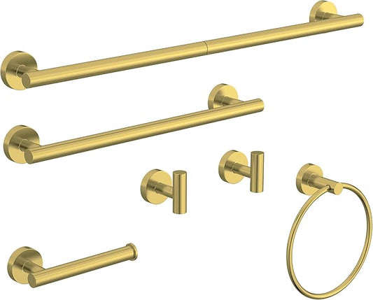 6 Pcs Brushed Gold Bathroom Accessories Hardware Set SUS304 Stainless Steel Towel Rack and Toilet Paper Holder Set Bath Towel Bar Set Wall Mounted for Bathroom Kitchen by HOMEMYSTIQUE
