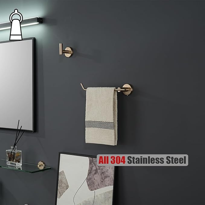 JQK Hand Towel Bar, Champagne Bronze Stainless Steel Towel Ring Holder for Bathroom, 9 Inch Wall Mount Left Hand, TR101-CB