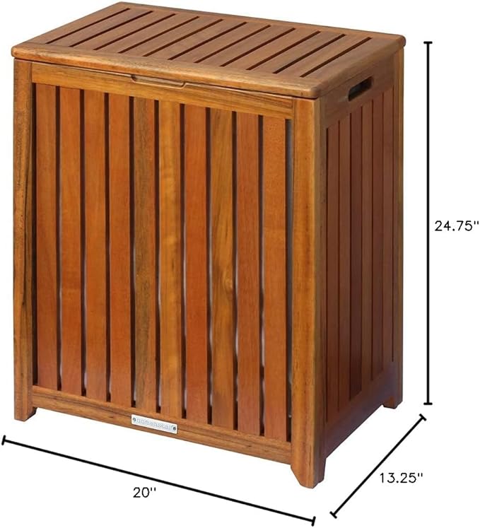 Oceanstar Solid Wood Spa Laundry Hamper 24.75 in high x 20 in Wide x 13.25 in deep, Brown