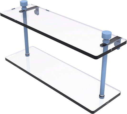 Allied Brass FT-2/16-FTB Foxtrot Collection 16 Inch Two Tiered Glass Shelf, Flat Troll Blue