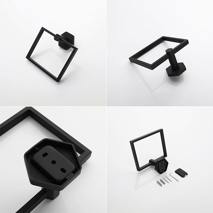 GERZWY SUS 304 Stainless Steel Hand Towel Holder Matte Black Modern Bathroom Towel Ring Wall Mounted