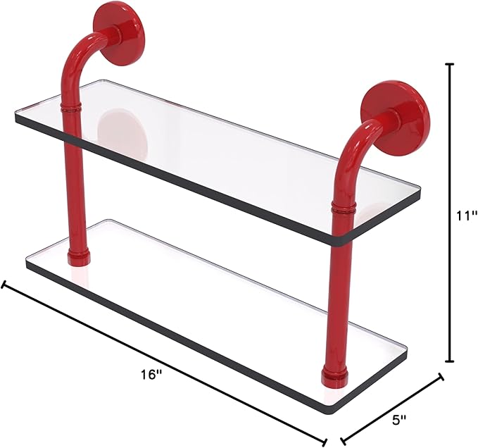 Allied Brass RM-2-16-FER Remi Collection 16 Inch Two Tiered Glass Shelf, Fire Engine Red