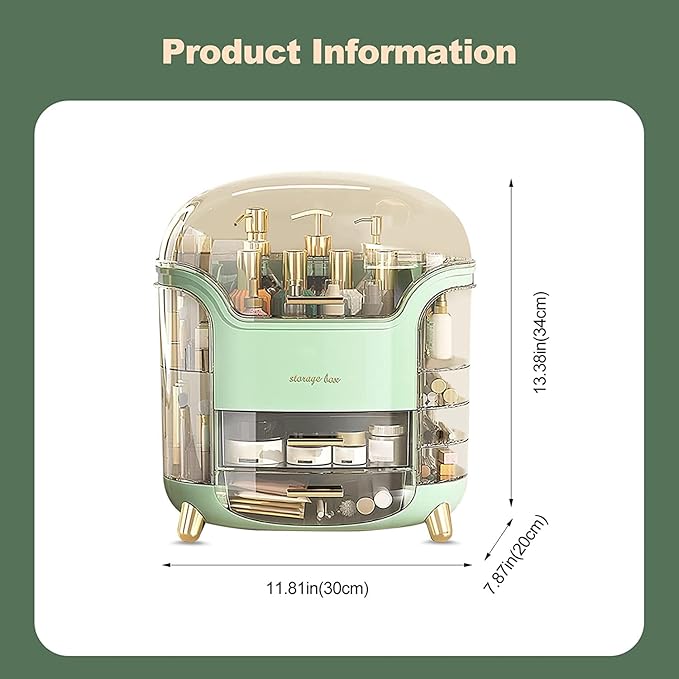 Portable Light Luxury Series Multi-Function Make Up Case Dustproof Cosmetic Storage Box,Cosmetics Skin Care Products Jewelry Organizer Case Lipstick Box - Green