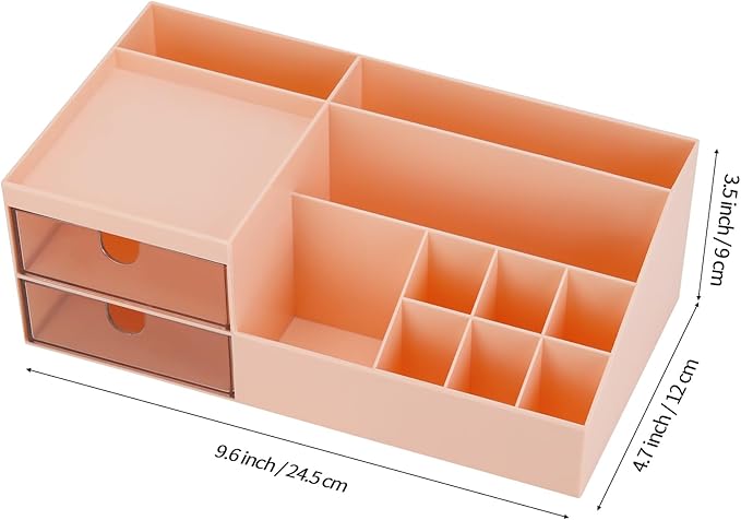 LETURE Desk Organizer, Cosmetic Makeup Vanity Organizer Box, Bathroom Counter Makeup Storage for Eyeshadows, Skin Care, Concealers, Powders, Nail Polish (Pink Color)