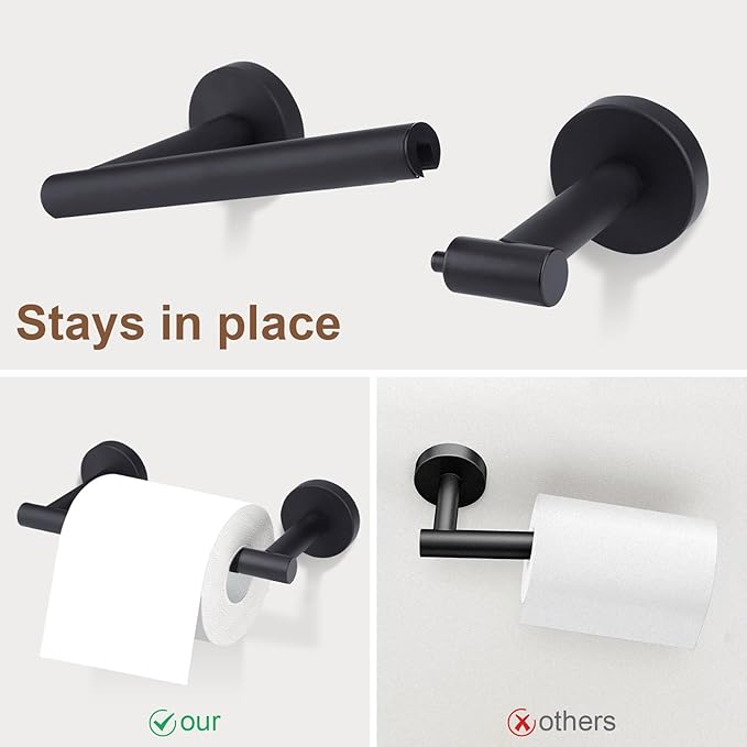 Matte Black Bathroom Hardware Accessories Set 4 Pieces,Towel Bar Set Stainless Steel Wall Mounted, Includes 24 in Hand Towel Bar, Towel Ring, Toilet Paper Holder, Bathroom Towel Rack Set