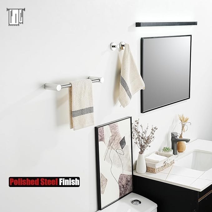 JQK Towel Bar Chrome, 14.5 Inch 304 Stainless Steel Thicken 0.8mm Towel Rack Bathroom Wall Mount, Useable Length 12 Inch, TB610L12-CH