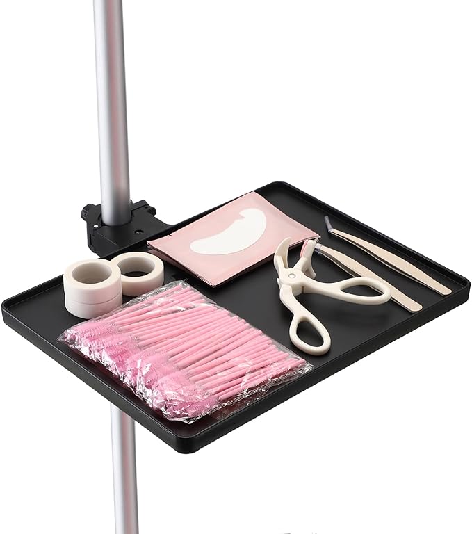 ELLDOO Lash Tray Holder, 10.6 x 8 inch Adjustable Eyelash Extension Supplies Organizer, Black Plastic Lash Tech Essentials Storage Stand for Salon and Home