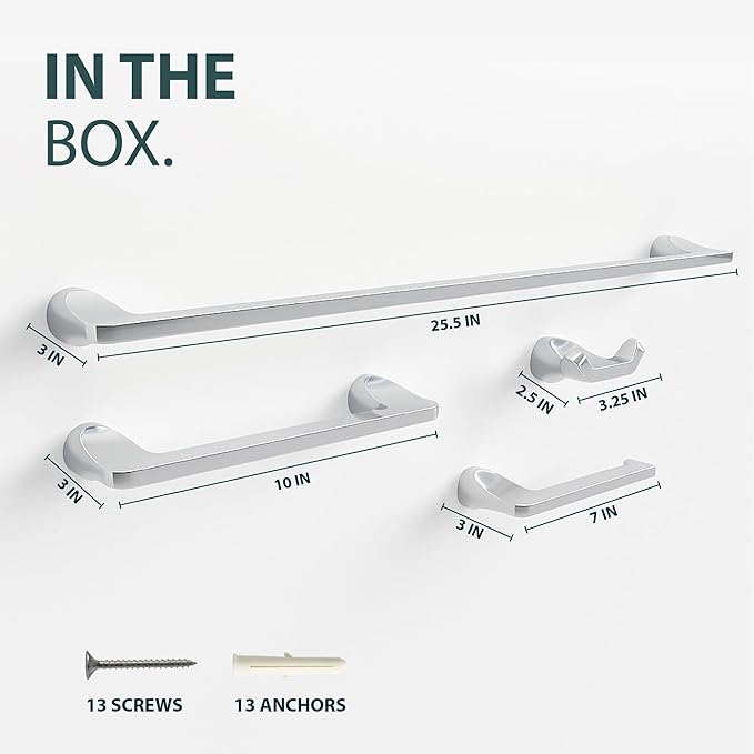 Mega Handles Bathroom Towel Holder Set - 4 Pieces Bathroom Accessories Sets - Heavy Duty Bathroom Accessory Set, 25'' Towel Bar, Robe Hooks & Toilet Paper Holder Wall Mounted - Polished Chrome Suite