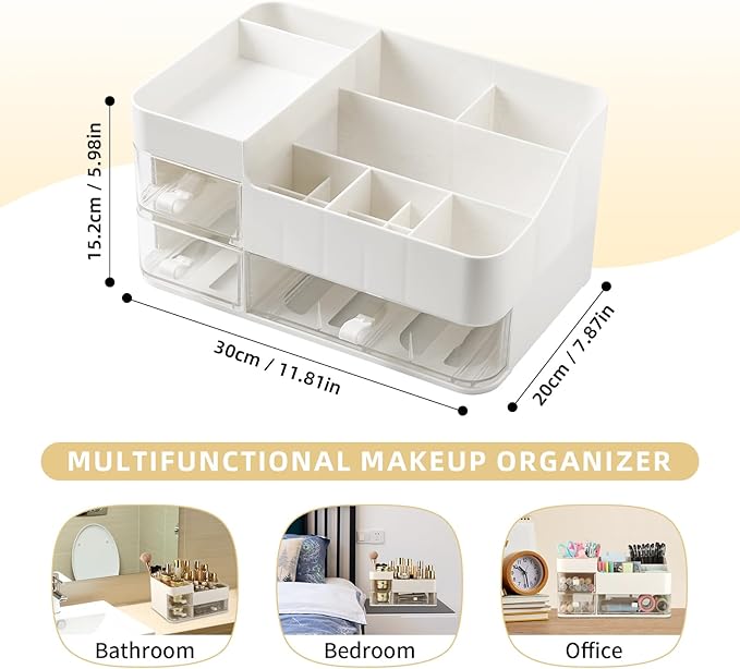 Makeup Organizer and Storage, Large Capacity Cosmetic Display Case with Drawer, Easy to Hold All of Your Makeup Products, Countertop Makeup Organizer for Skincare, Brushes, Lipstick