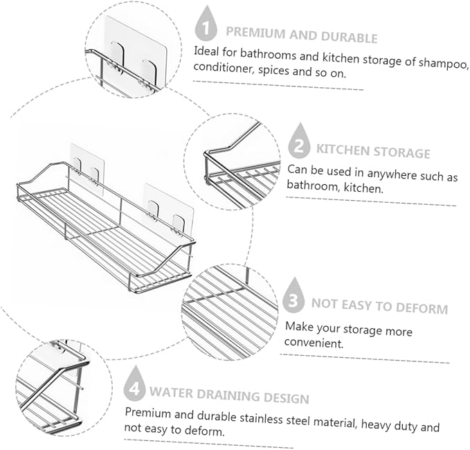 Bathroom Storage Rack Stainless Steel Draining Shelf for Bathroom Kitchen Wall-Mounted Organizer Easy to Clean Practical Design for Toiletries and Accessories