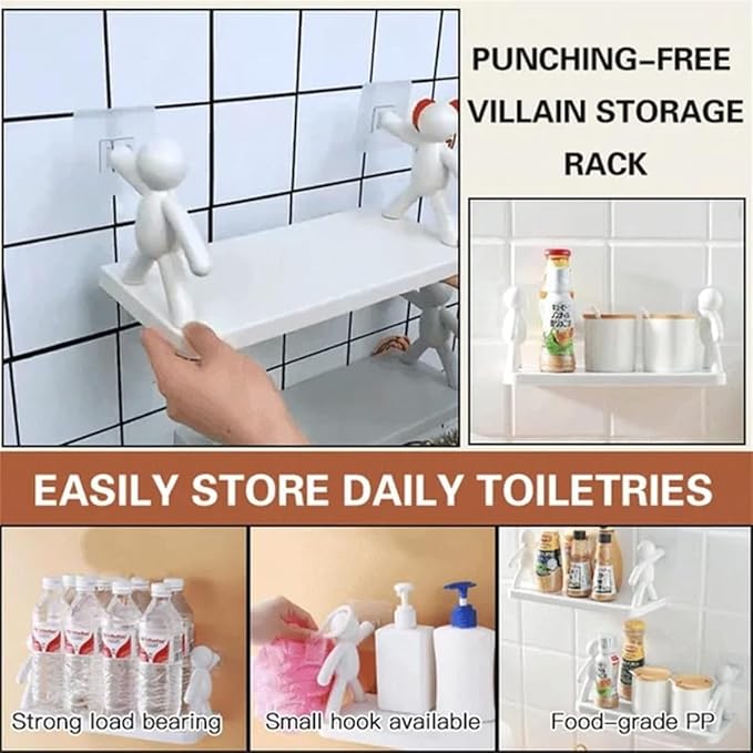 Kitchen Toilet Receive Shelf, Punching-Free Villain Storage Rack, Bathroom Humanoid Shelves Over, Toilet Storage Shelf, Wall Mounted Shelf, Toilet Paper Holder, Kitchen Storage Rack(White*3)