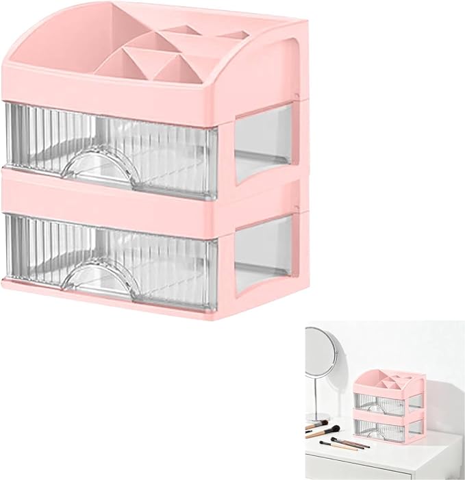 Makeup and Jewelry Organizer-Multilayer Transparent Drawer Storage,Desk Drawer Organizer-Cosmetics Jewelry Storage Cabinet,Desktop Rack for Stationery | Household Storage,for School Home (pink, M)