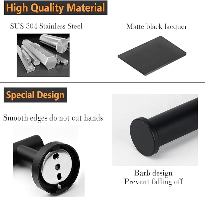 Toilet Paper Holder - SUS 304 Stainless Steel Toilet Paper Holder Wall Mount, Toilet Paper Roll Holder for Bathroom, Kitchen, Washroom - Matte Black