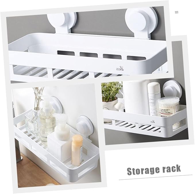 GLEAVI Wall-Mounted Bathroom Shelf Punch-Free Plastic Storage Rack Square Organizer for Bathroom White Easy to Install Space Saver for Toilets and Showers