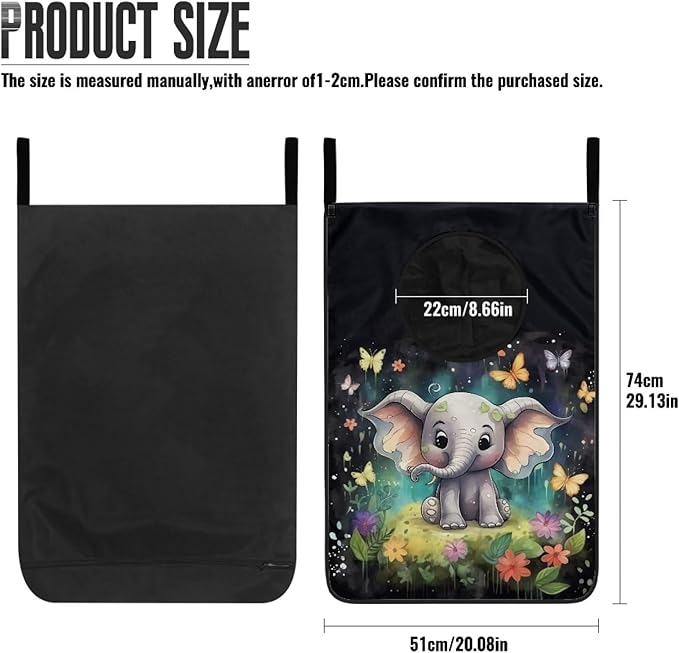 ZOUTAIRONG Butterfly Elephant Hanging Laundry Hamper Kids Girls Laundry Basket Laundry Hamper Space Saving Home Storage Organizer Dirty Clothes Hampers Hippie Colorful Oil Painting