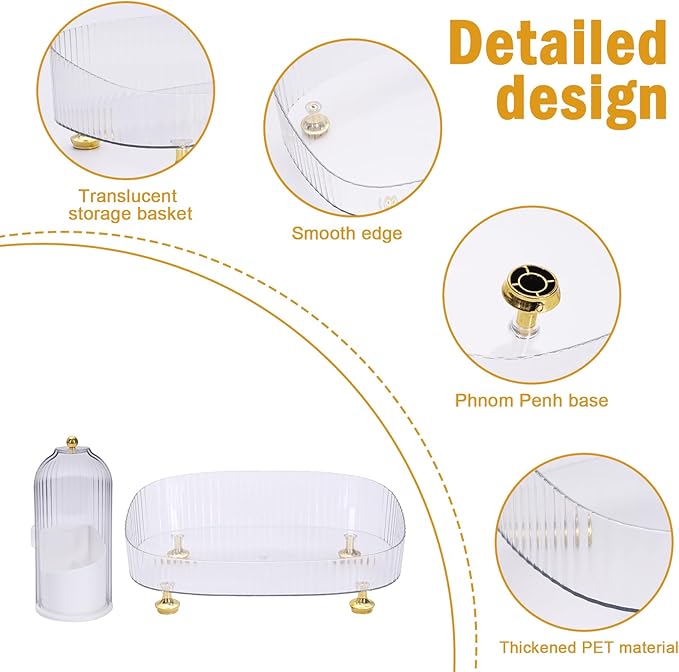 Makeup Organizer 2-Pack, Clear Makeup Brush Holder with Lid + Rotating Tray, Countertop Use, Cosmetic Storage, Make Up Organizers for Counter, Make Up Brush Holder Set for Bathroom Vanity & Dresser