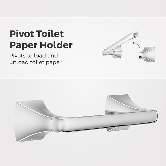 Pfister Bruxie 3-Piece Bathroom Hardware Set with Towel Bar, Towel Ring, and Toilet Paper Holder, Wall-Mounted, Polished Chrome Finish, BTBBIE3C
