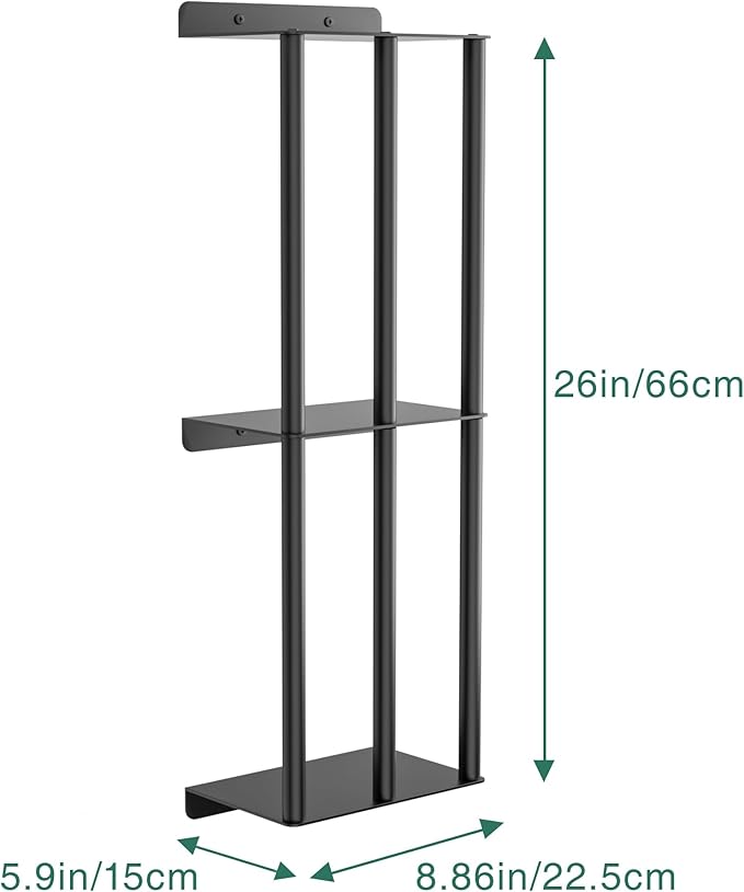 susswiff Towel Racks for Bathroom: 26 Inch Wall Mounted Towel Holder, Upgrade 2-Tier Towel Rack with 3-Vertical-Bars and 3-Steel-Shelves, for Modern Decor Bathroom Towel Storage (Matte Black)