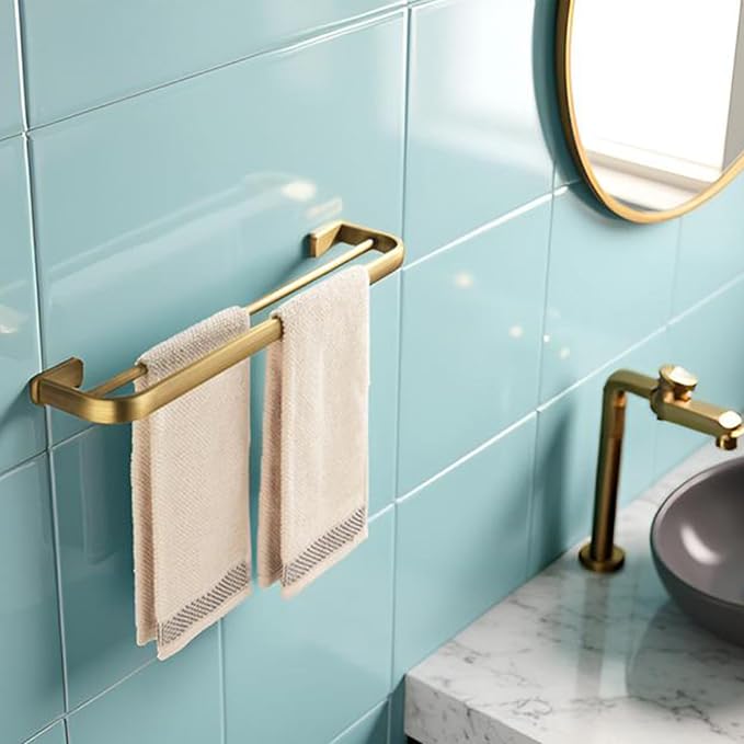 Flybath Double Towel Bar Rail Brass Antique Towel Holder Rack Wall Mounted, Brushed Brass