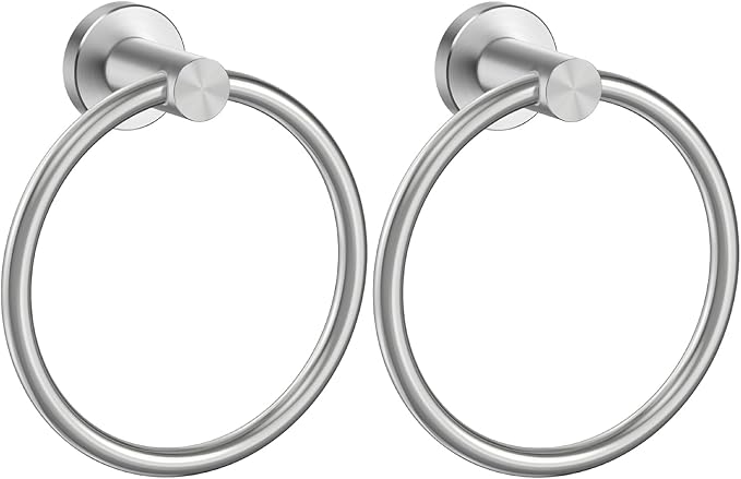 FORIOUS Towel Ring, SUS304 Stainless Steel Modern Hand Towel Holder Rack Hanger Round for Bathroom Wall Mounted, Ideal for Bath, Kitchen, RV (2 Pack, Brushed Nickel)