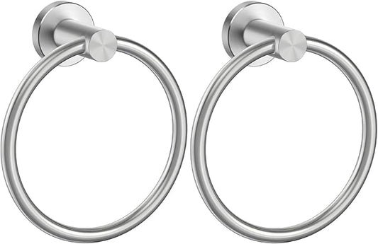 FORIOUS Towel Ring, SUS304 Stainless Steel Modern Hand Towel Holder Rack Hanger Round for Bathroom Wall Mounted, Ideal for Bath, Kitchen, RV (2 Pack, Brushed Nickel)