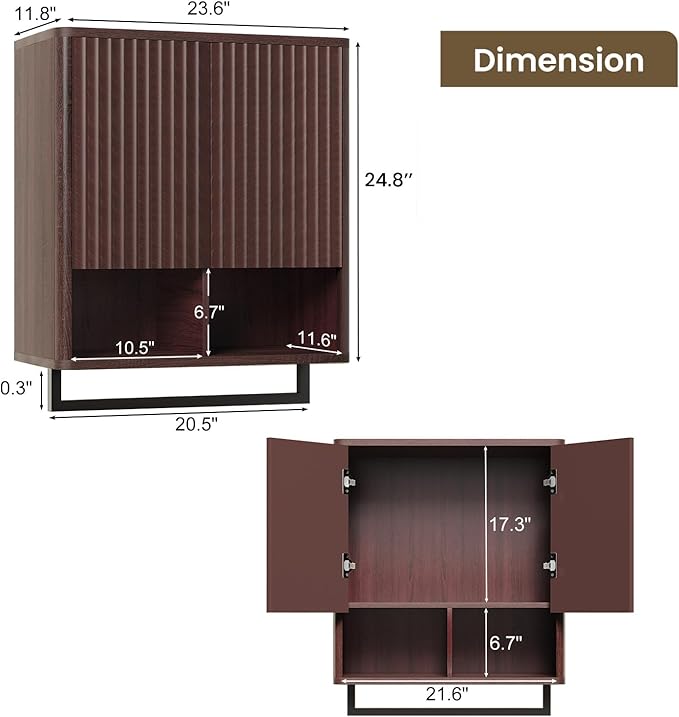 Bathroom Wall Storage Cabinet, Over The Toilet Medicine Cabinet, Hidden Storage & Open Shelves, Small 2-Door Multi-Functional Bathroom Organizer with Towel Bar for Bathroom & Kitchen