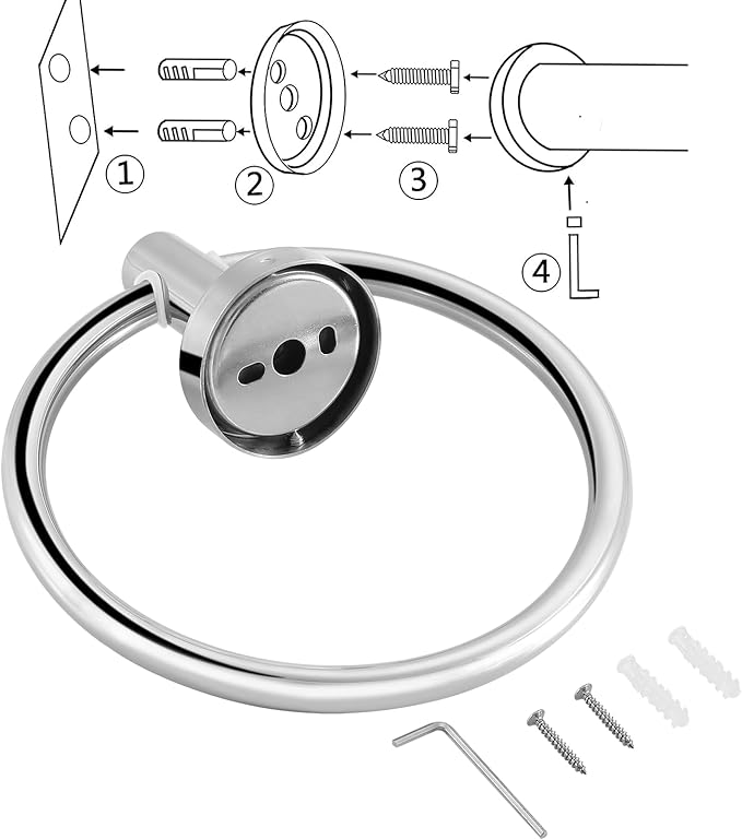 Towel Ring, Bathroom Hardware Accessories, Wall-Mounted Towel Ring, Simple Round Stainless Steel Towel Rack, for Bathroom Kitchen (Chrome 2 Pack)