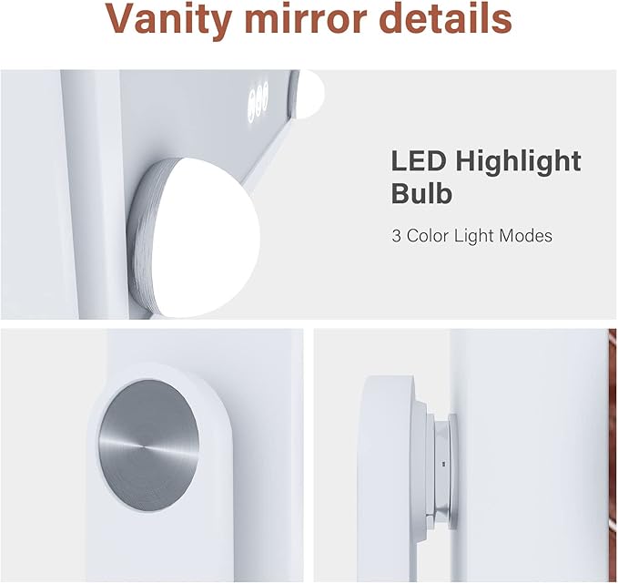CASSILANDO Hollywood Vanity Mirror with Lights, Vanity Makeup Mirror with 9 LED Bulbs, 3 Color Lighting Modes, U-Shaped Bracket, Smart Touch Control