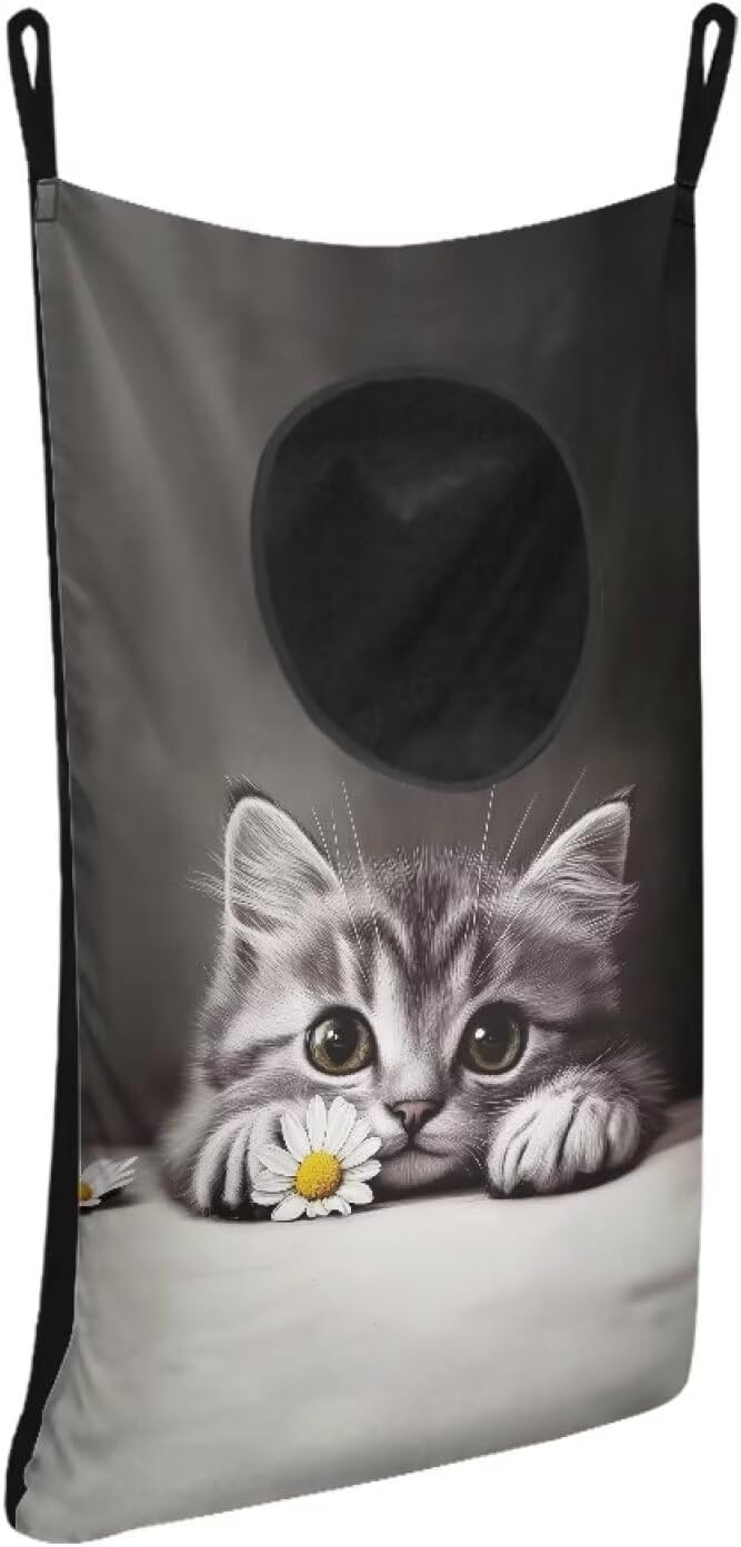 ZOUTAIRONG Hanging Laundry Hamper Zipper Storage Bag Space Saving Laundry Bag Hanging Clothes Hamper Laundry Baskets for Bathroom, Cute Daisy Cat Print
