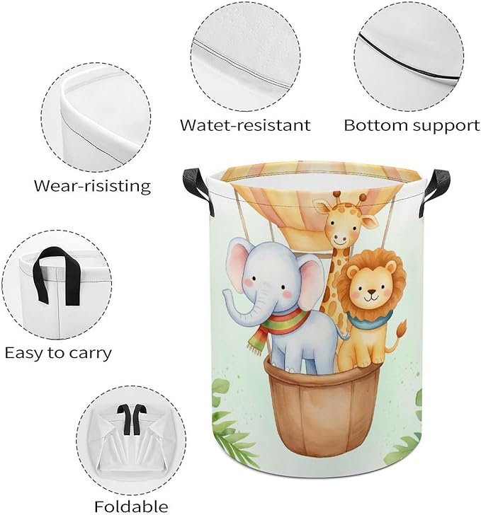 Cartoon Baby Laundry Basket Boys Room Decor Elephant Giraffe Hampers Boys Hamper Clothes Toy Storage Bin Jungle Decor