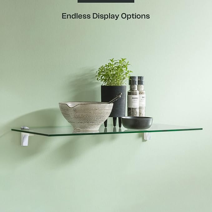 Fab Glass and Mirror Glass Shelves Cut to Size - 3/8" Thick Flat Edge - Wall Mounted Tempered Glass Floating Shelves - Storage Organizer for Bathroom Kitchen