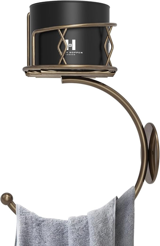 Antique Bronze Hand Towel Holder for Bathroom Wall, Metal Sturdy Wall-Mounted Towel Hook with Rustic Candle Holder, Rustproof Hand Towel Ring/Racks/Hanger for Farmhouse, Kitchen and Bedroom Decor