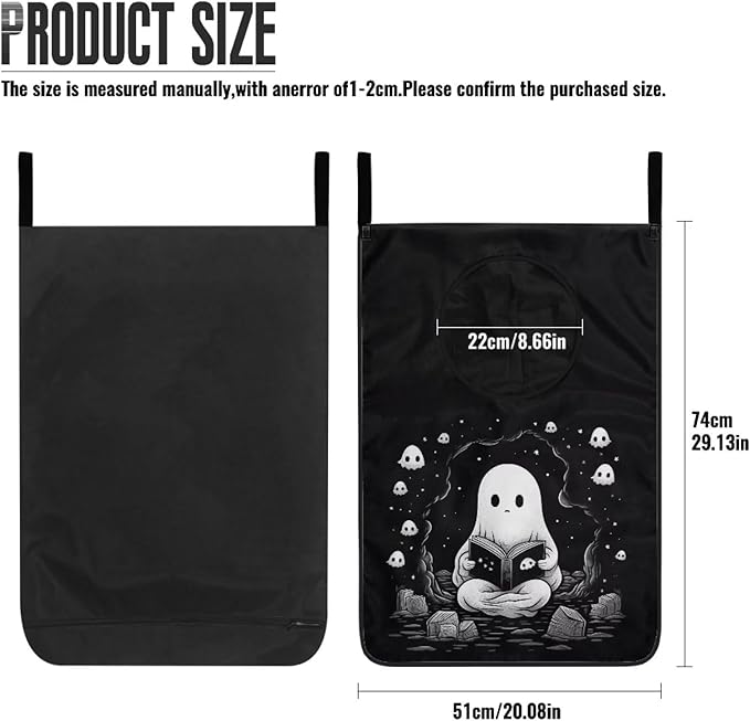 ZOUTAIRONG Ghost Hanging Laundry Hamper Halloween Laundry Bag Zipper Toys Storage Organizers for Bedroom, Closet, Home, Dorm Over The Door Laundry Hamper Cute Black Skull