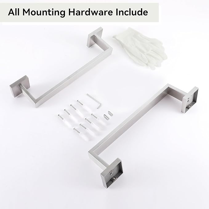 LANC 2 Pack 12-Inche Bathroom Toilet Towel Bars Kitchen Bath Accessories Thicken Square Towel Rack Shower Brushed Nickel Total-14 Stainless Steel Wall Mounted Towel Holder,A8804-3BN