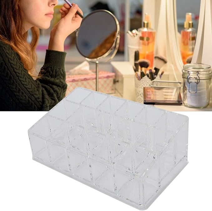 Cosmetic Makeup Organizer, Polished Surface Acrylic Lipstick Holder 16 Grid Large Capacity Save Space for Nail Polish for Lipsticks