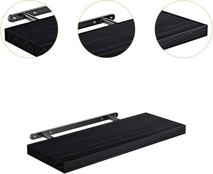 Shelf Rustic with Invisible Bracket,Wood Wall Shelf for Bathroom Farmhouse, Black