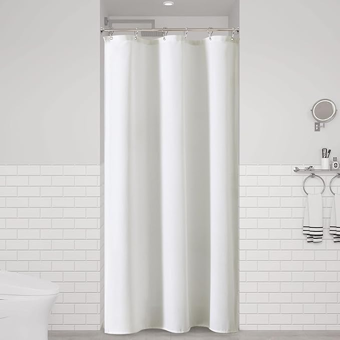 Naturoom Stall Shower Curtain, 36 Inches Linen Cloth Textured Fabric Shower Curtain Set with Hooks, Narrow Hotel Luxury Elegant Ultra Thick Bath Curtains for Bathroom, W36 xH72, White